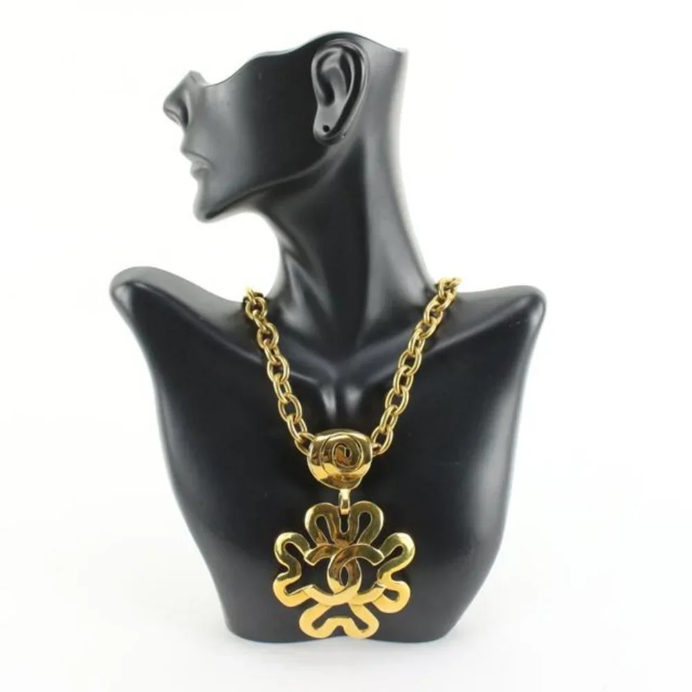 Chanel 95p 24k Gold Plated Jumbo CC Logo Clover Chain Necklace 35cc721s